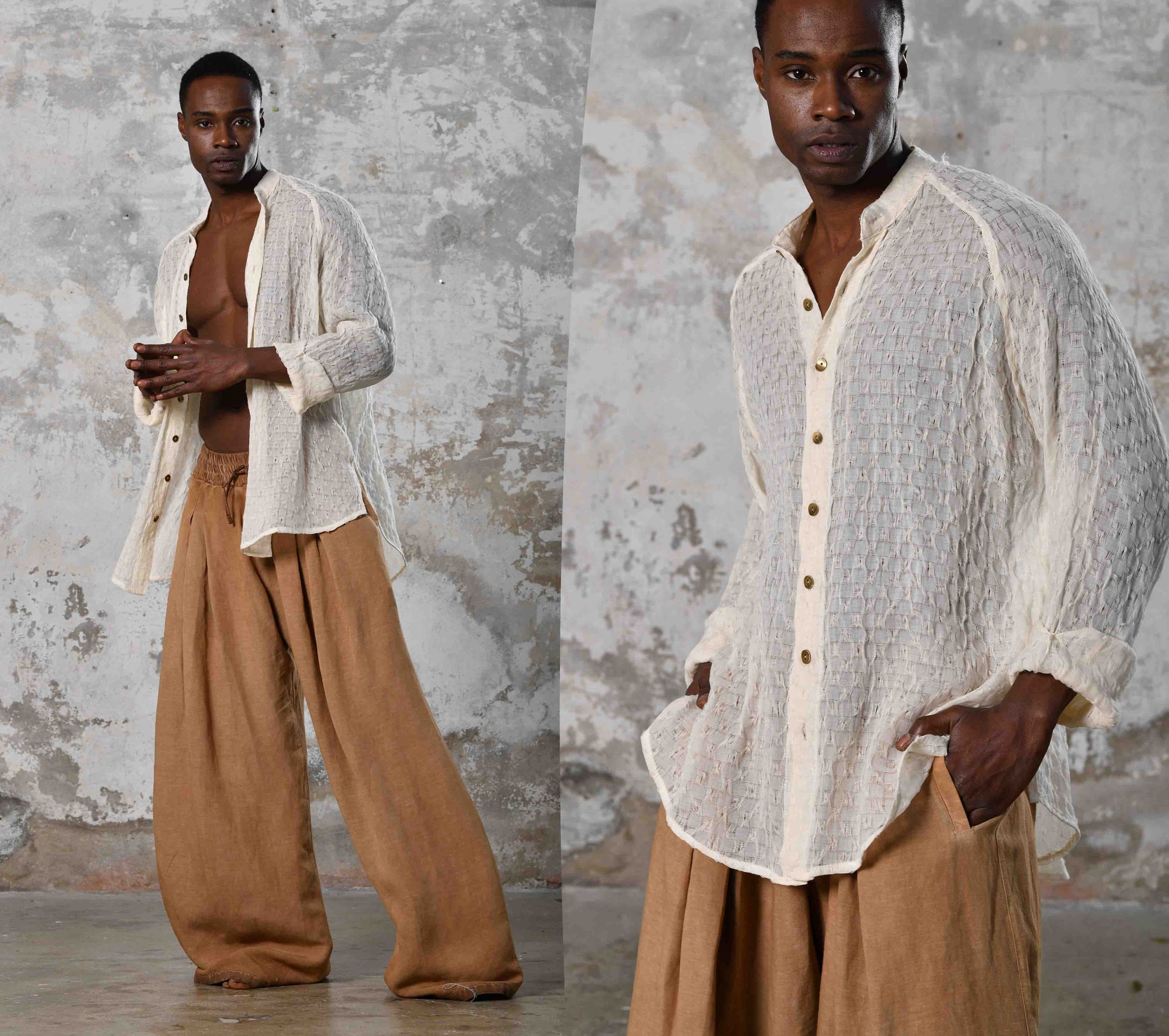 White Boho Funky Organic Cotton Shirt Hand Woven